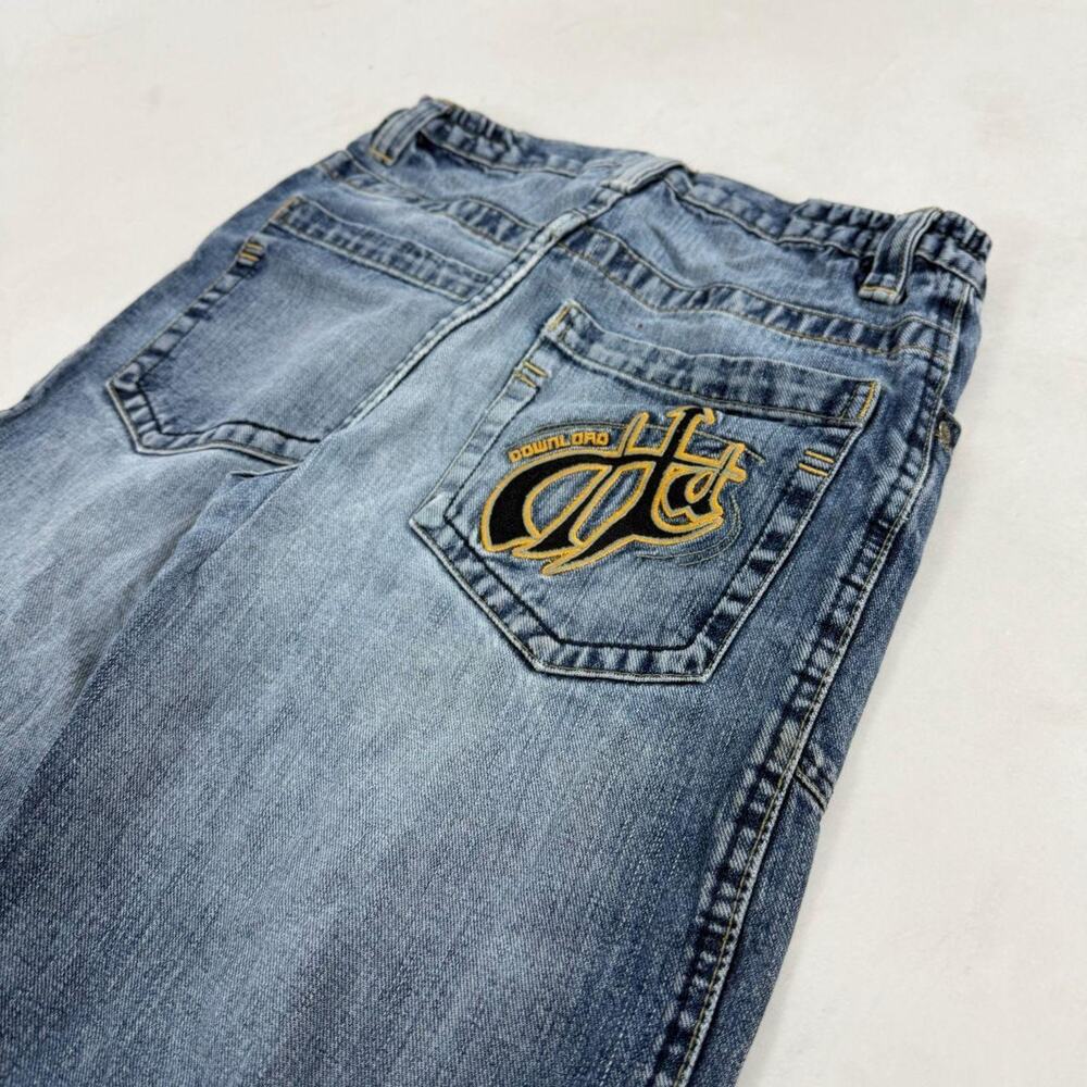 Vintage y2k embroidered rare distressed baggy wide leg skater jeans - Picture 2 of 6